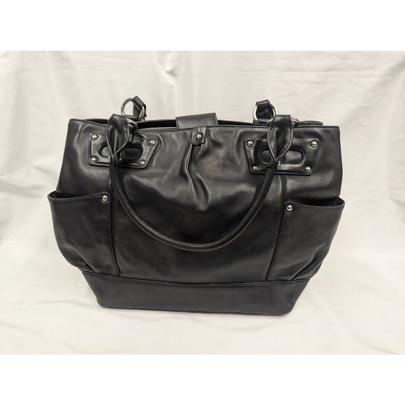 Donald J. Pliner Handbags - Donald J. Pliner Black Leather Satchel Tote Shoulder Bag Purse with Change Purse